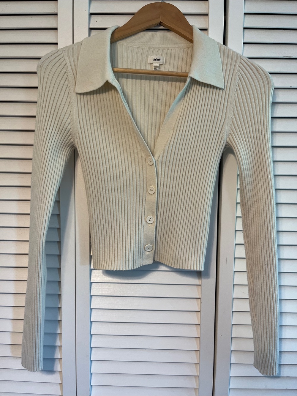 aerie Ribbed Button-Up Cardigan in Light Cream